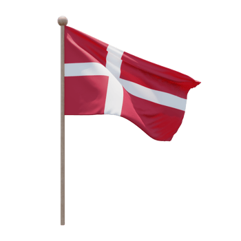 Denmark 3d illustration flag on pole. Wood flagpole png