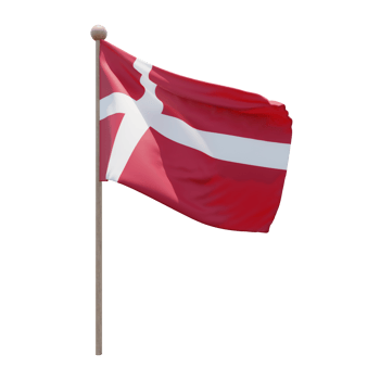 Denmark 3d illustration flag on pole. Wood flagpole png