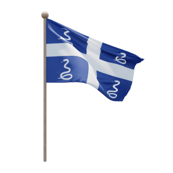 Drapeau Aux Serpents De La Martinique 3d illustration flag on pole. Wood flagpole png