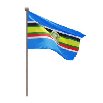 East African Community 3d illustration flag on pole. Wood flagpole png