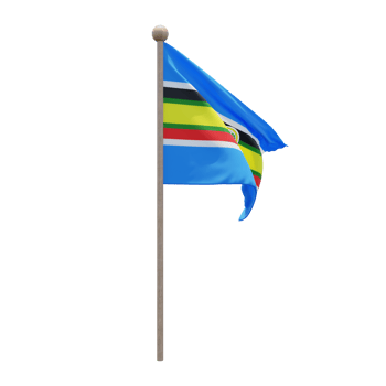East African Community 3d illustration flag on pole. Wood flagpole png