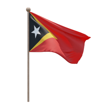 East Timor 3d illustration flag on pole. Wood flagpole png