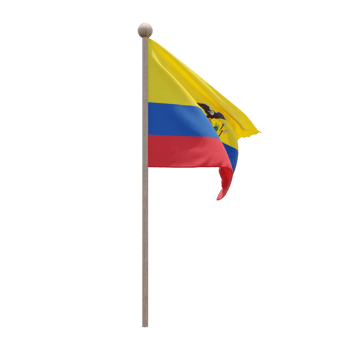 Ecuador 3d illustration flag on pole. Wood flagpole png