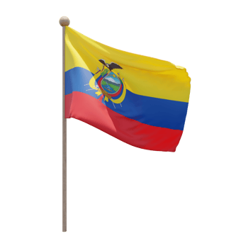 Ecuador 3d illustration flag on pole. Wood flagpole png