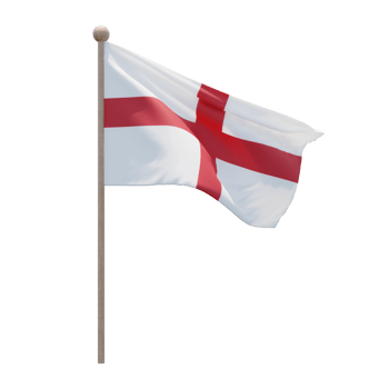 England 3d illustration flag on pole. Wood flagpole png