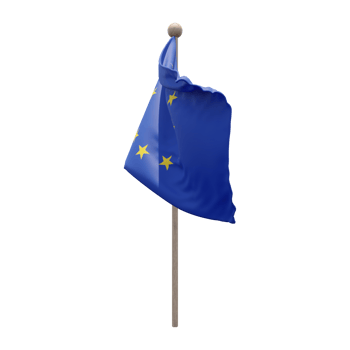 European Union 3d illustration flag on pole. Wood flagpole png