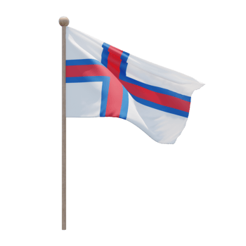 Faroe Islands 3d illustration flag on pole. Wood flagpole png