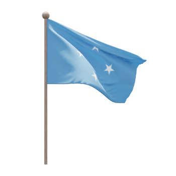 Federated States of Micronesia 3d illustration flag on pole. Wood flagpole png