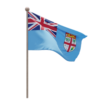 Fiji 3d illustration flag on pole. Wood flagpole png