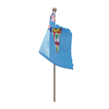 Fiji 3d illustration flag on pole. Wood flagpole png