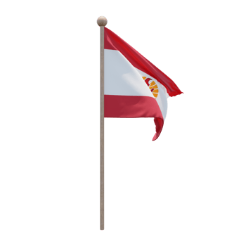 French Polynesia 3d illustration flag on pole. Wood flagpole png