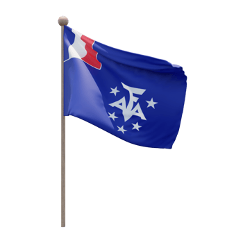 French Southern and Antarctic Lands 3d illustration flag on pole. Wood flagpole png
