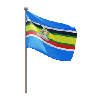 East African Community 3d illustration flag on pole. Wood flagpole png