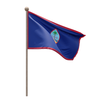 Guam 3d illustration flag on pole. Wood flagpole png