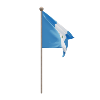 Guatemala 3d illustration flag on pole. Wood flagpole png