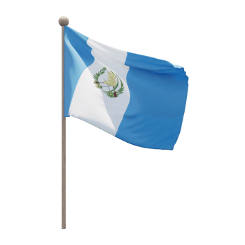 Guatemala 3d illustration flag on pole. Wood flagpole png