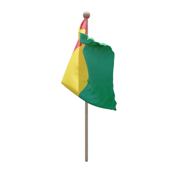 Guinea 3d illustration flag on pole. Wood flagpole png
