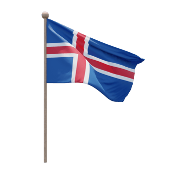 Iceland 3d illustration flag on pole. Wood flagpole png