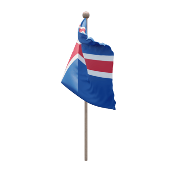 Iceland 3d illustration flag on pole. Wood flagpole png