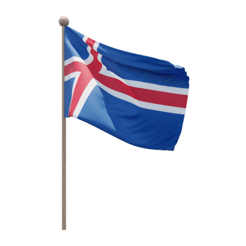 Iceland 3d illustration flag on pole. Wood flagpole png
