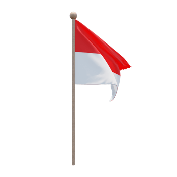 Indonesia 3d illustration flag on pole. Wood flagpole png