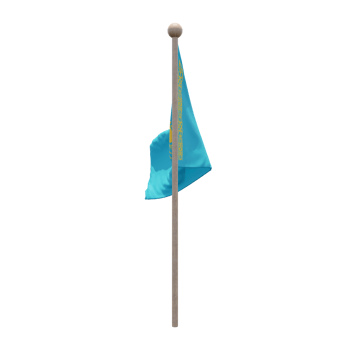 Kazakhstan 3d illustration flag on pole. Wood flagpole png