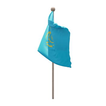 Kazakhstan 3d illustration flag on pole. Wood flagpole png