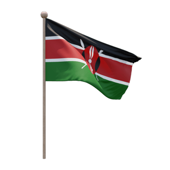 Kenya 3d illustration flag on pole. Wood flagpole png