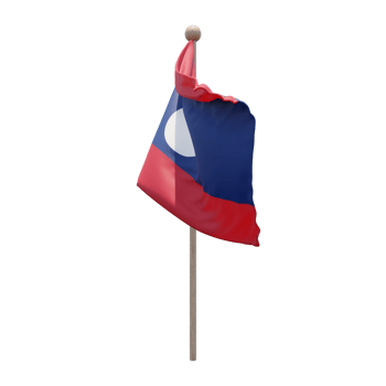 Laos 3d illustration flag on pole. Wood flagpole png