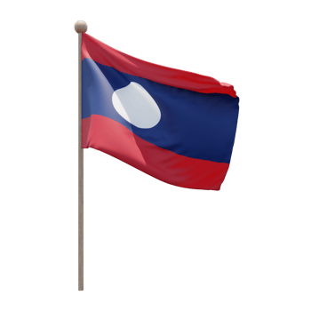 Laos 3d illustration flag on pole. Wood flagpole png