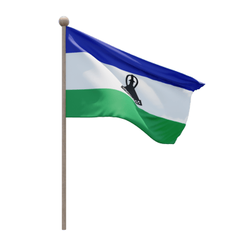Lesotho 3d illustration flag on pole. Wood flagpole png