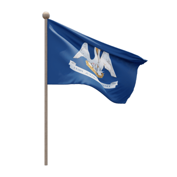 Louisiana 3d illustration flag on pole. Wood flagpole png