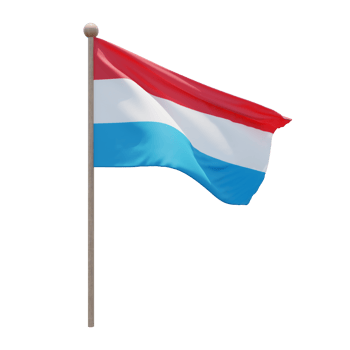 Luxembourg 3d illustration flag on pole. Wood flagpole png