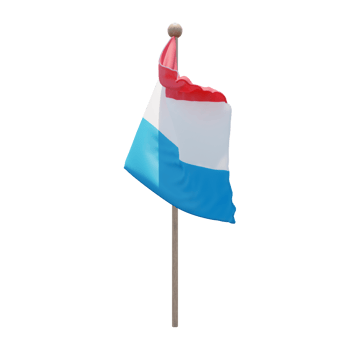 Luxembourg 3d illustration flag on pole. Wood flagpole png