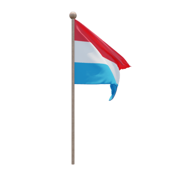 Luxembourg 3d illustration flag on pole. Wood flagpole png