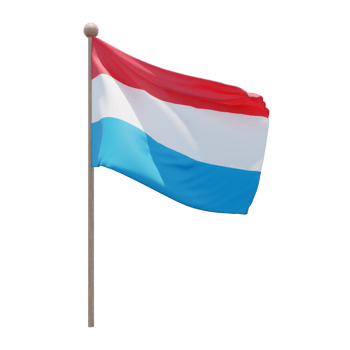 Luxembourg 3d illustration flag on pole. Wood flagpole png
