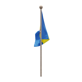 Madeira 3d illustration flag on pole. Wood flagpole png