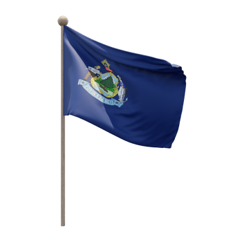 Maine 3d illustration flag on pole. Wood flagpole png