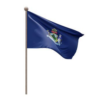 Maine 3d illustration flag on pole. Wood flagpole png
