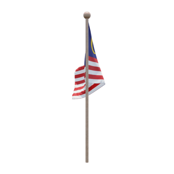 Malaysia 3d illustration flag on pole. Wood flagpole png