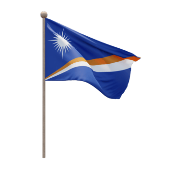 Marshall Islands 3d illustration flag on pole. Wood flagpole png