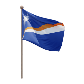 Marshall Islands 3d illustration flag on pole. Wood flagpole png