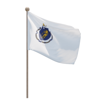 Massachusetts 3d illustration flag on pole. Wood flagpole png