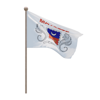 Mayotte 3d illustration flag on pole. Wood flagpole png