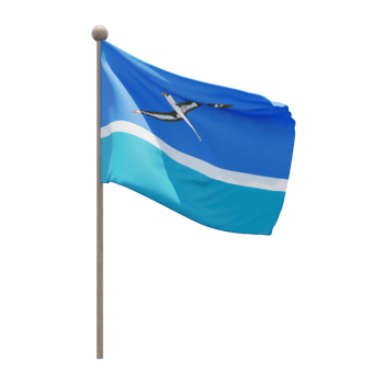 Midway Islands 3d illustration flag on pole. Wood flagpole png