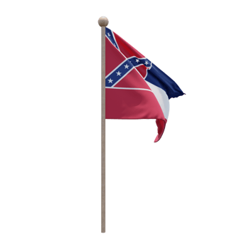 Mississippi 3d illustration flag on pole. Wood flagpole png