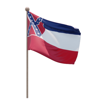 Mississippi 3d illustration flag on pole. Wood flagpole png