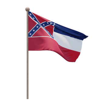 Mississippi 3d illustration flag on pole. Wood flagpole png