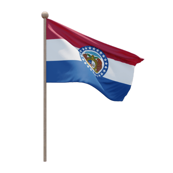 Missouri 3d illustration flag on pole. Wood flagpole png
