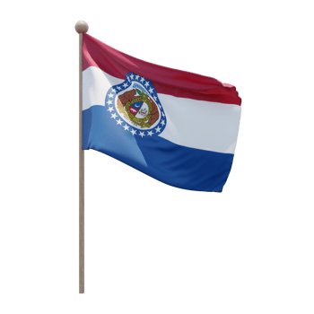 Missouri 3d illustration flag on pole. Wood flagpole png
